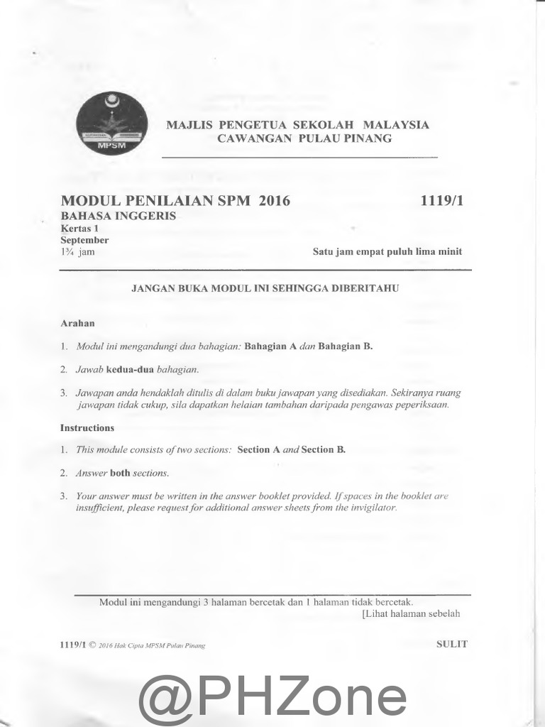 bahasa inggeris spm 2016