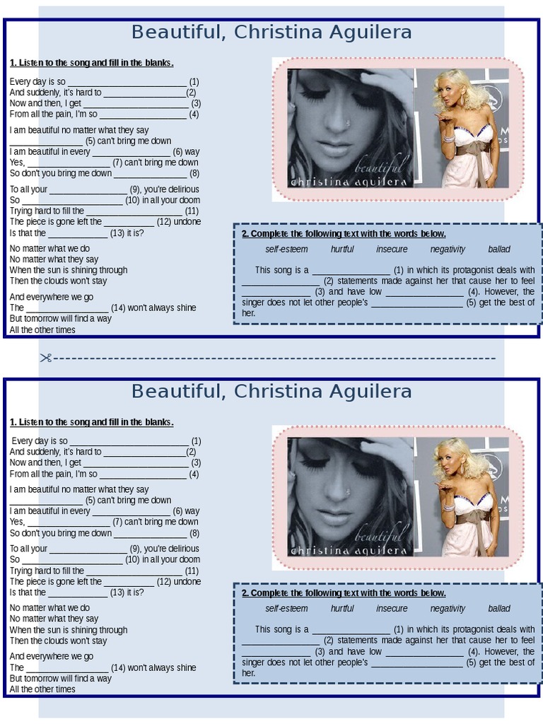 Song Beautiful Christina Aguilera Pdf Pop Music Pop Songs