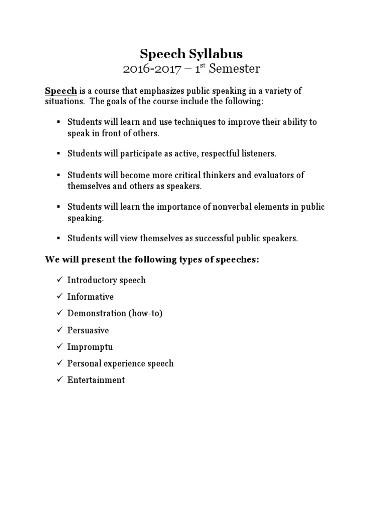 Speech Syllabus PDF