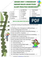 8th Grade Unit 1 Friendship Rules Vocabulary Adjectives Meanings Matching Worksheet