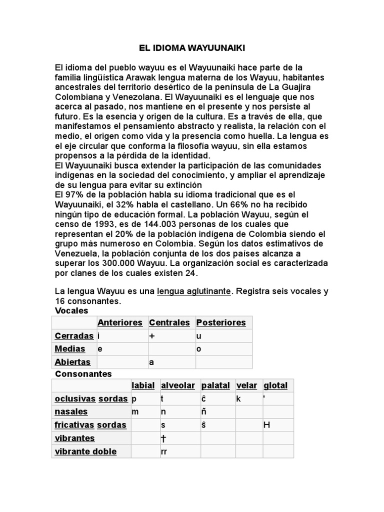 El idioma Wayuunaiki, lengua de los Wayuu | PDF | Sustantivo | Verbo