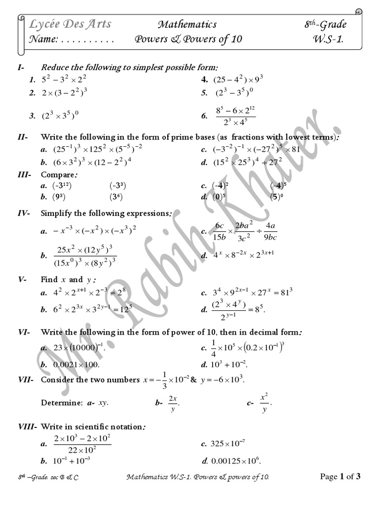 8th Grade Math: Powers & Powers of 10 | PDF | Natural Number ...