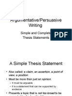 Argumentative/Persuasive Writing: Simple and Complete Thesis Statements