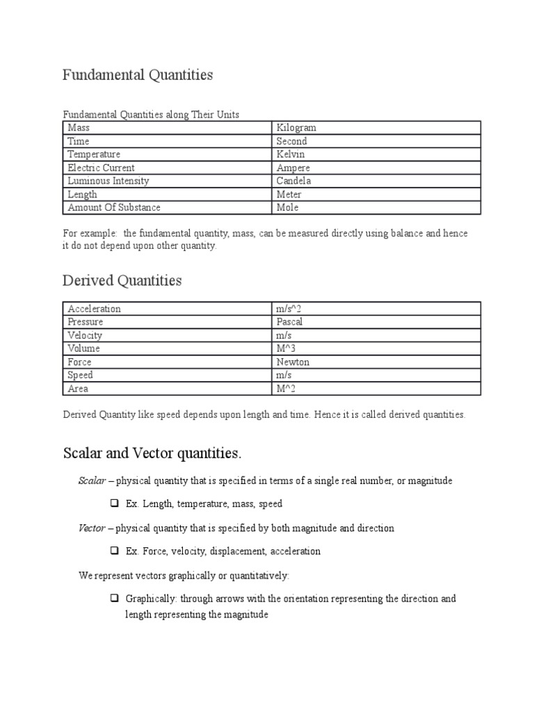 Fundamental Quantities: Scalar and Vector Quantities | PDF