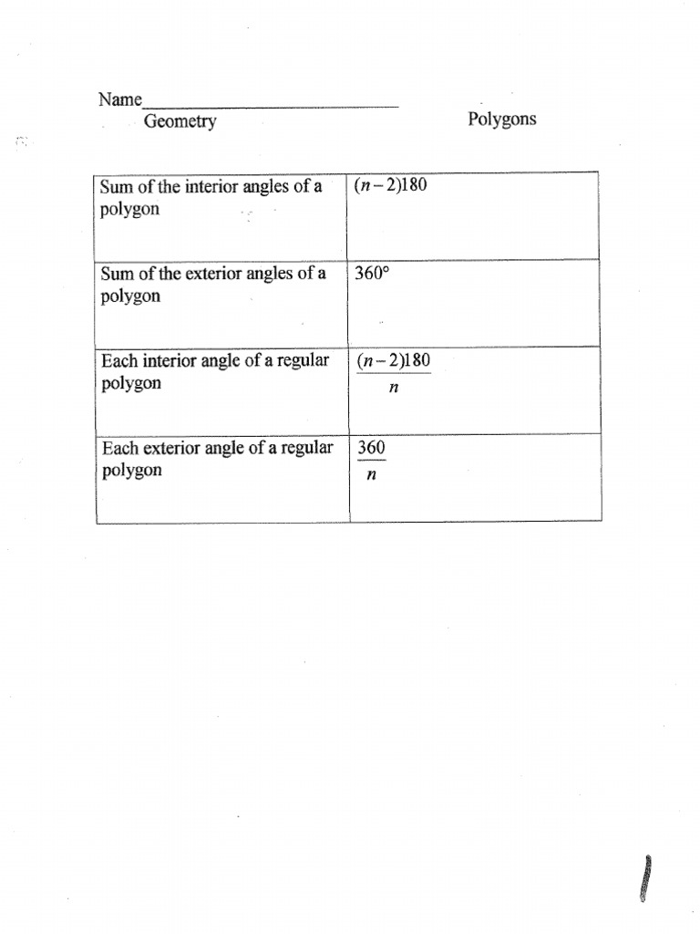 Geom Ch 08 Polygon Angle Sum Packet Polygon Euclidean