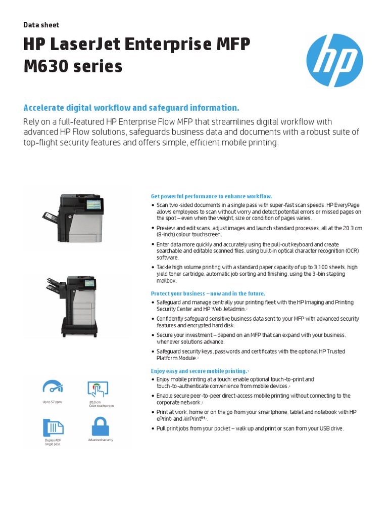 HP LaserJet Enterprise MFP M630 Datasheet PDF Image Scanner I Phone