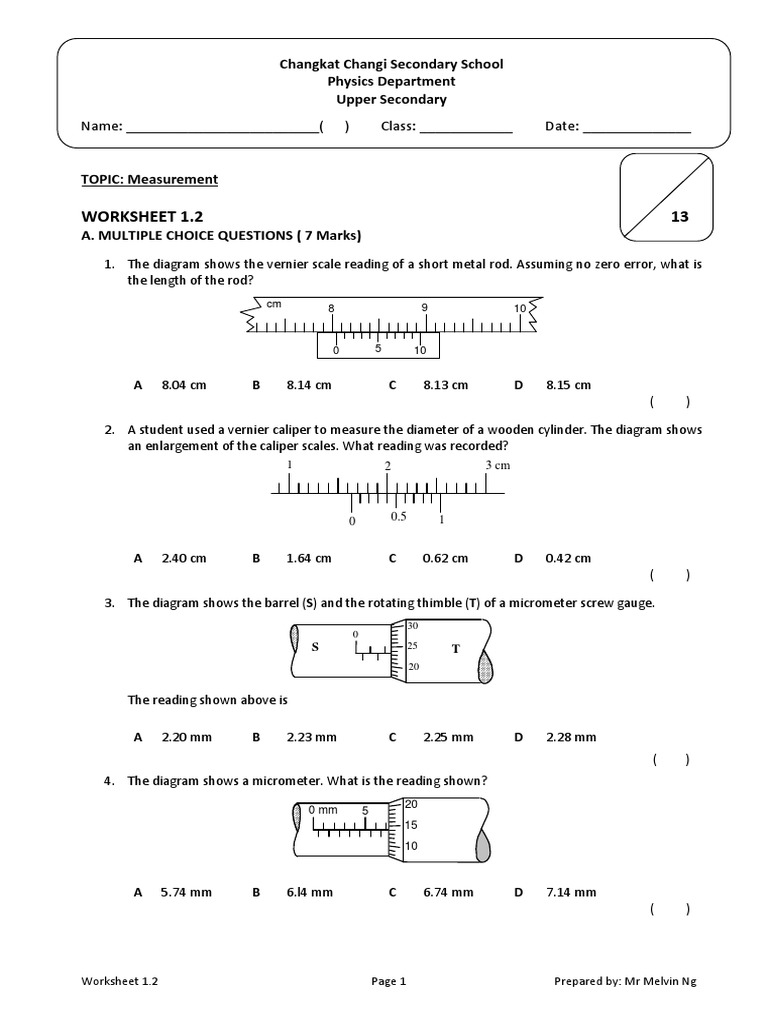 Worksheet On Vernier Calipers And Micrometer Screwguage atelieryuwa