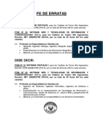 Fe de Erratas Conocatoria Locacion de Servicio