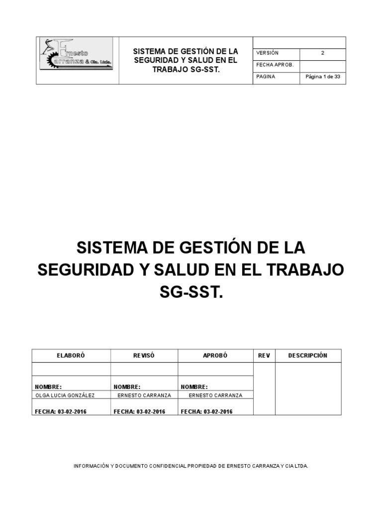 Sistema de Gestión de La Seguridad y Salud en El Trabajo SG-SST | PDF ...