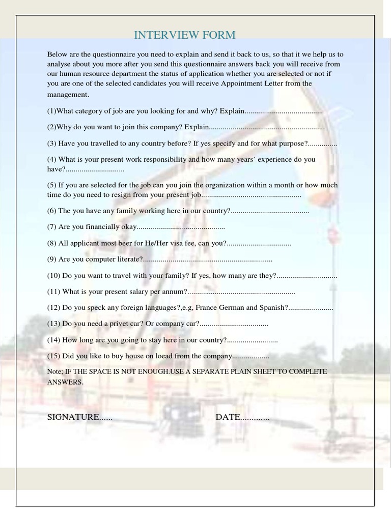 Interview Application Questionnaire | PDF | Business