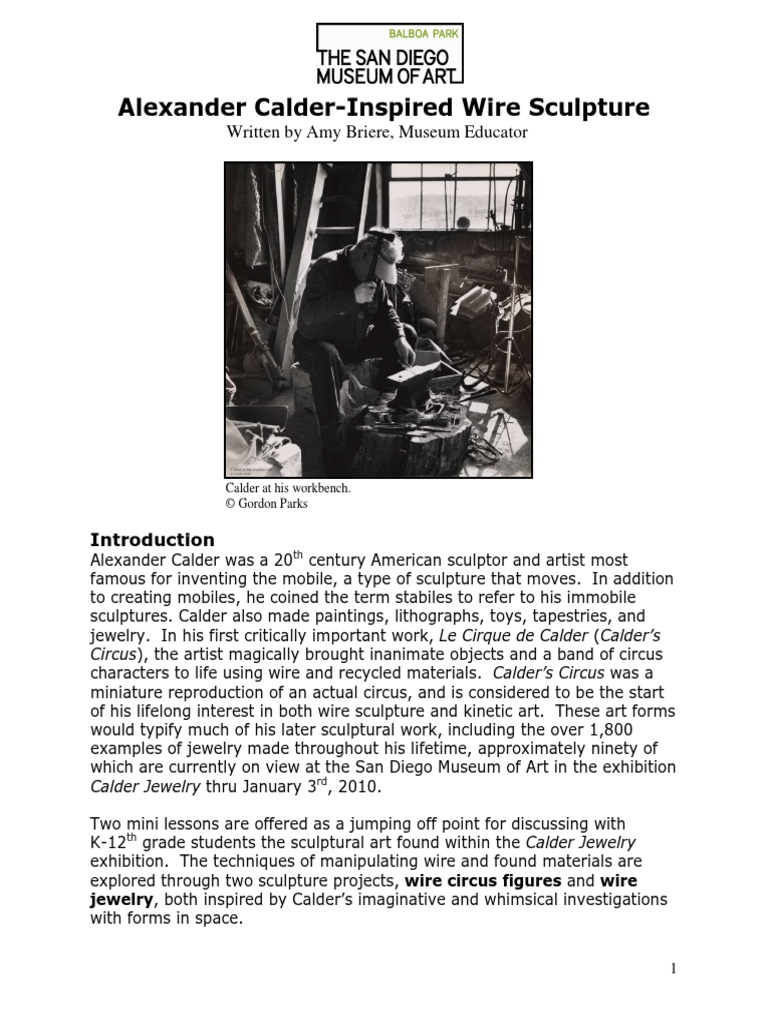 Alexander CalderInspired Wire Sculpture Lesson Plan October 2009 PDF
