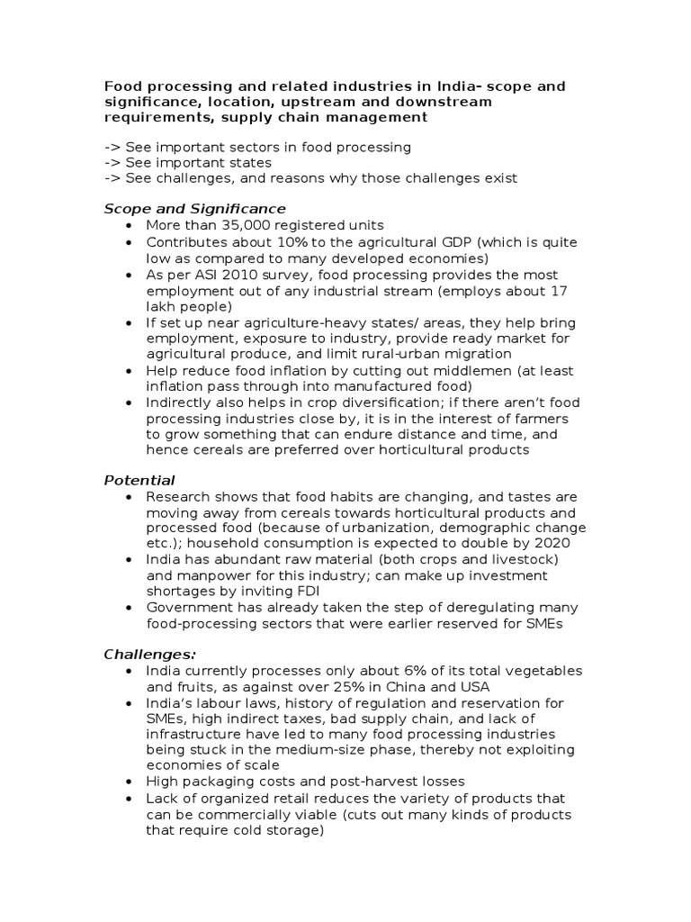 Food Processing and Related Industries in IndiaScope and Significance