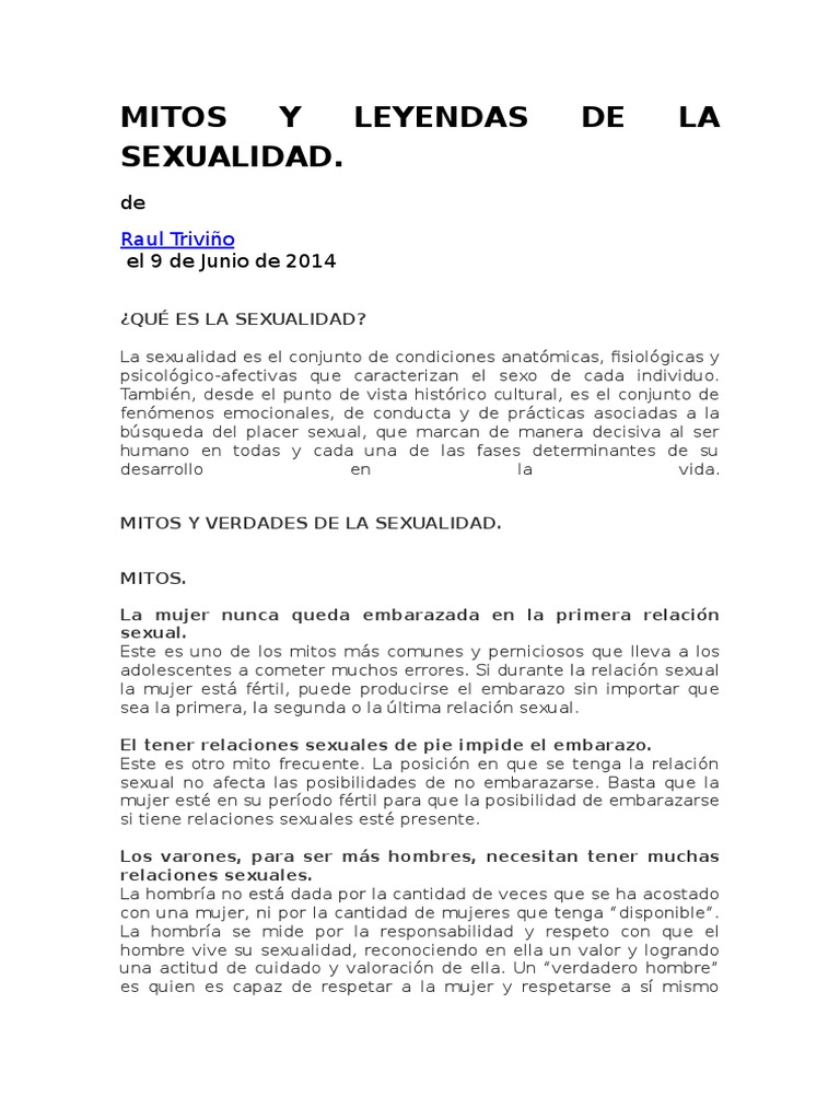 Mitos y Leyendas de La Sexualidad | PDF | La sexualidad humana | Hombre