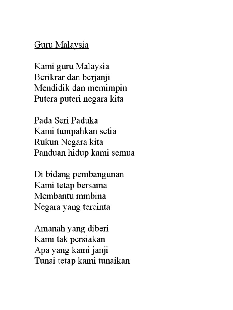 Lirik Lagu Guru Malaysia