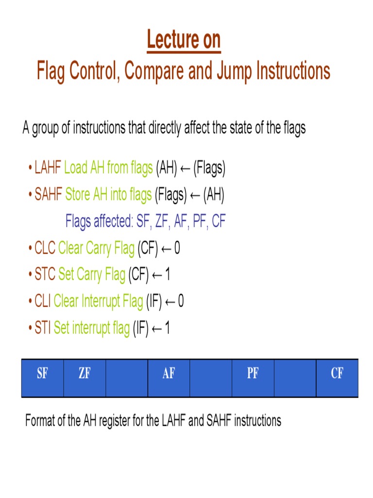 Flag Control, Compare and Jump Instructions: Lecture On | PDF ...