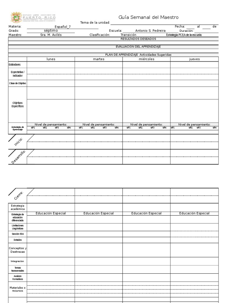 Plan Semanal Segun CC 1 2015 2016 | PDF | Crecimiento personal y ...