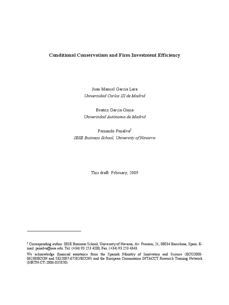 Conditional Conservatism and Investment Efficiency | PDF | Cost Of ...
