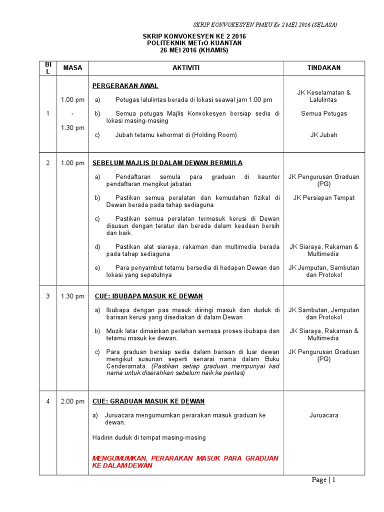 Skrip Konvokesyen Kedua PMKu 2016 | PDF