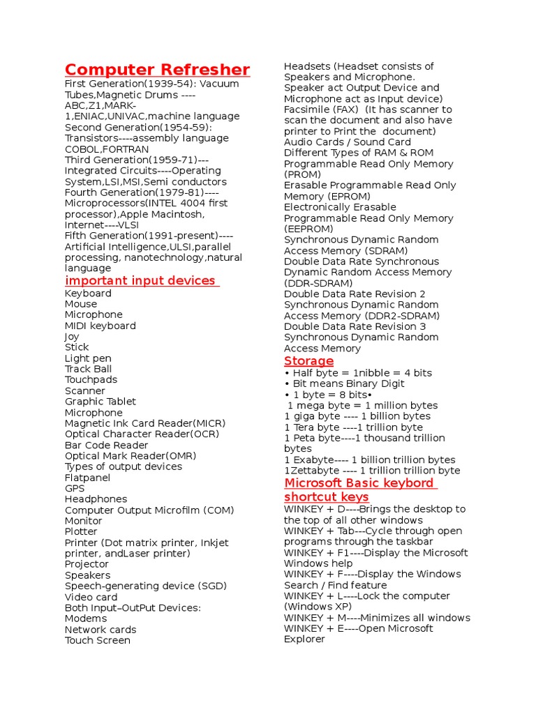 Computer Refresher: Important Input Devices | PDF | Byte ...