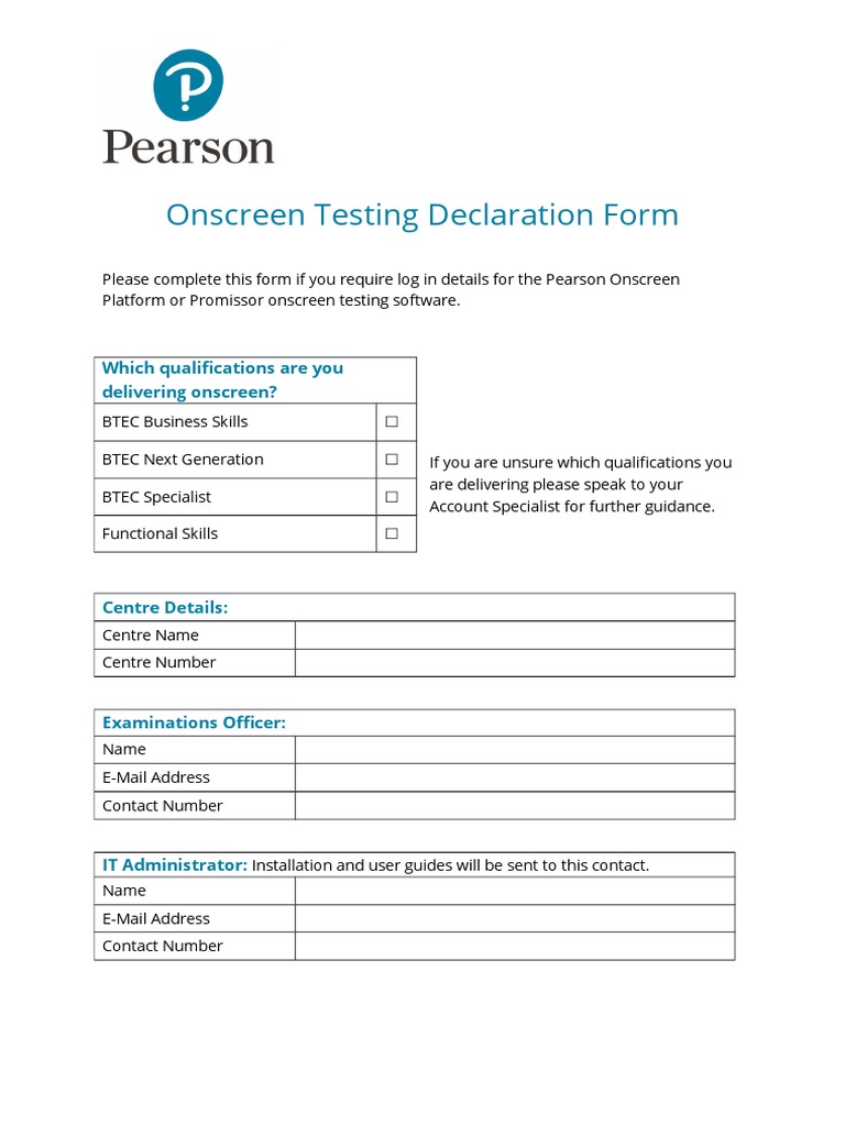 Pearson Onscreen Testing Form | PDF | Business | Computers