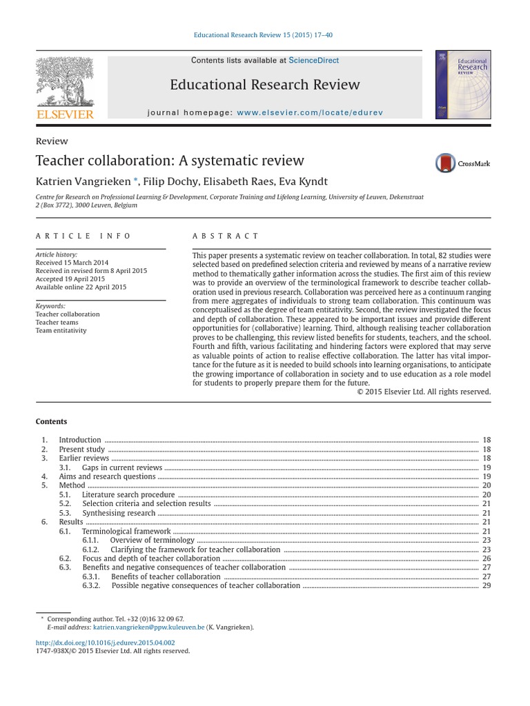 Teacher Collaboration A Systematic Review | PDF | Community | Learning
