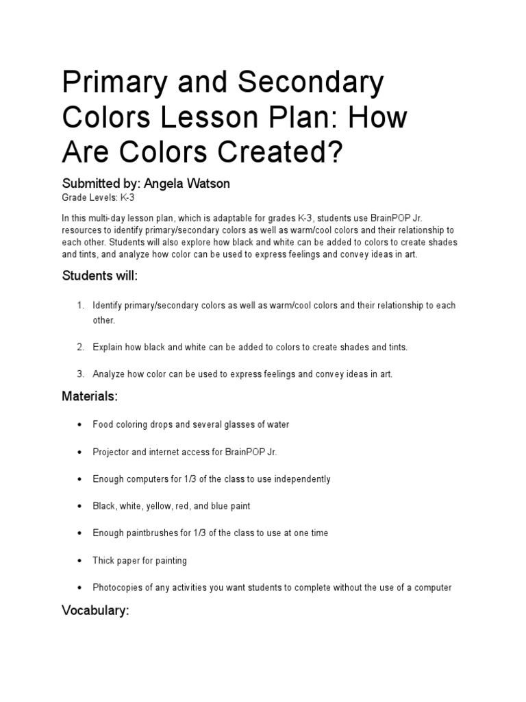 color lesson plan