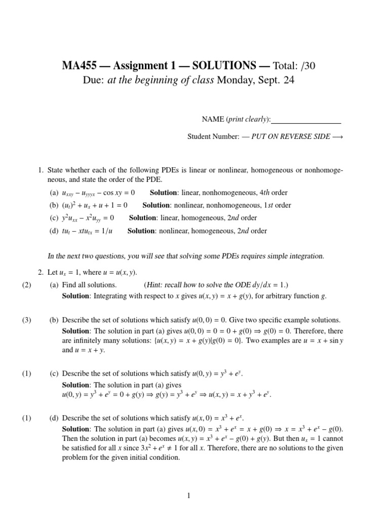 Soln 1 Partial Differential Equation Ordinary Differential Equation