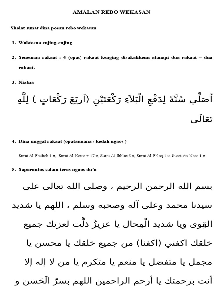 Bacaan Rebo Wekasan Sholat Tolak Bala Docx