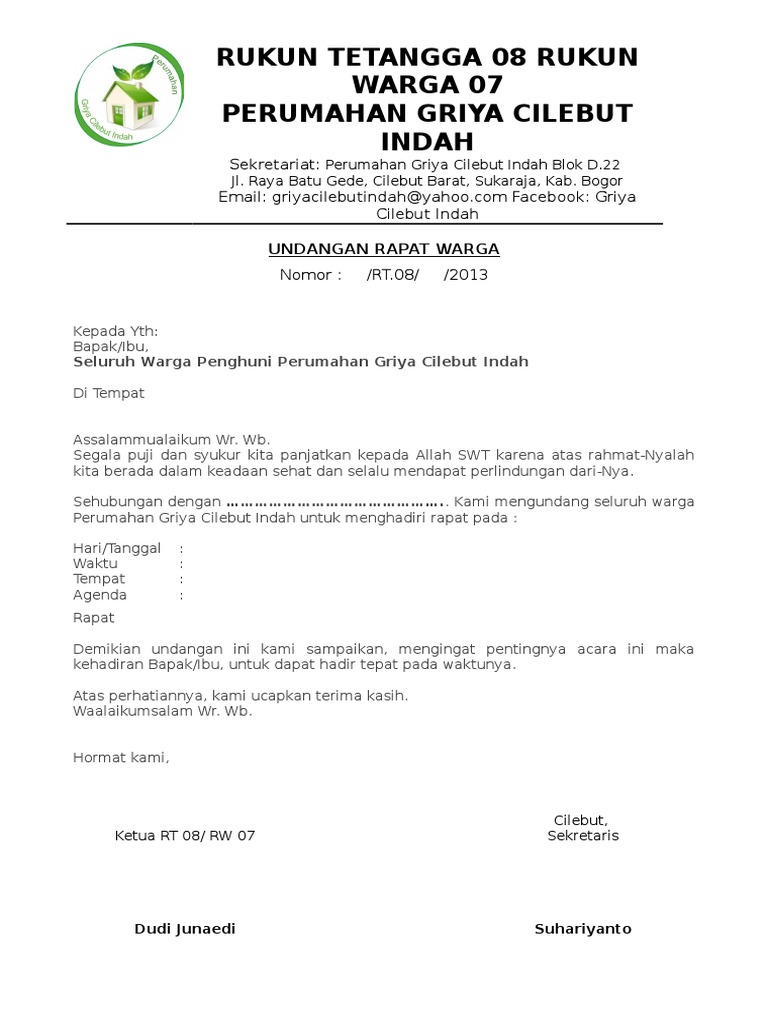 Contoh Undangan Rapat Rw