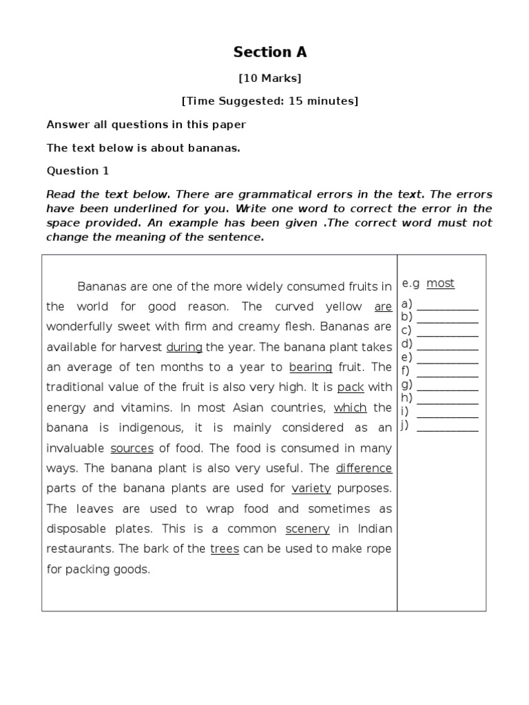 Pt3 English Trial Paper 2016 Pdf Banana Foods