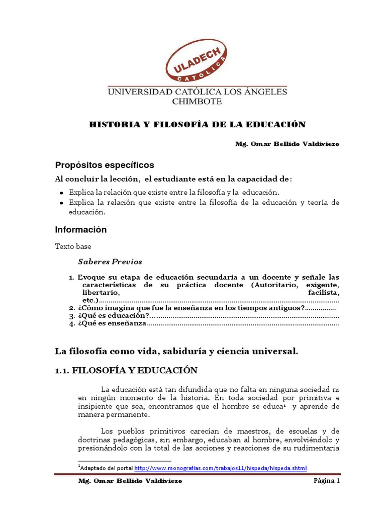 Historia y Filosofía de la Educación | PDF