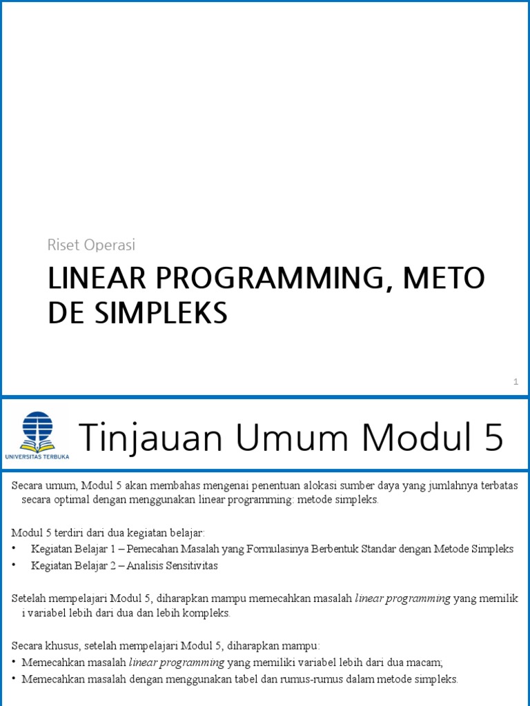 Modul 5 - Linear Programming, Metode Simpleks | PDF | Metode & Bahan ...