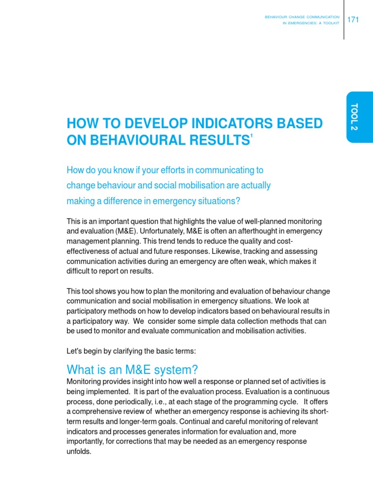 How To Develop Indicators Based On Behavioural Results What Is An M&E