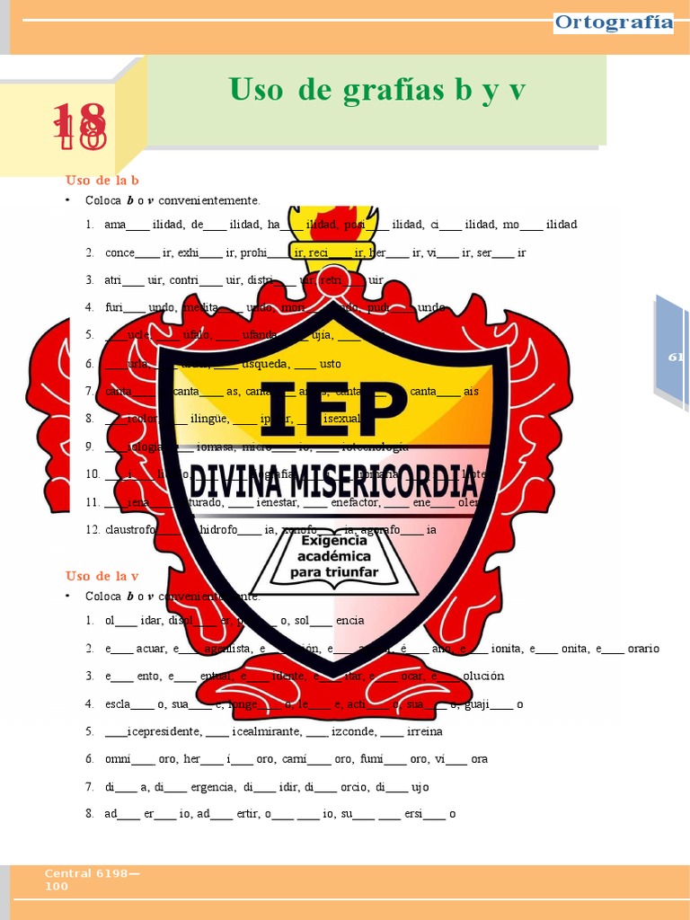 Ejercicios de ortografía: b y v | PDF | Mecánica del lenguaje | Estilo ...