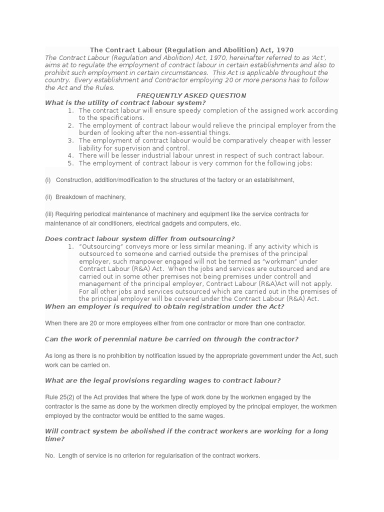 The Contract Labour PDF Independent Contractor Employment