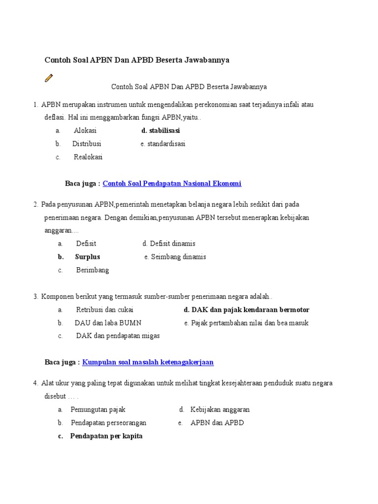 Kumpulan Soal Yang Membahas Mengenai Apbn Dan Apbd Beserta Jawabanya