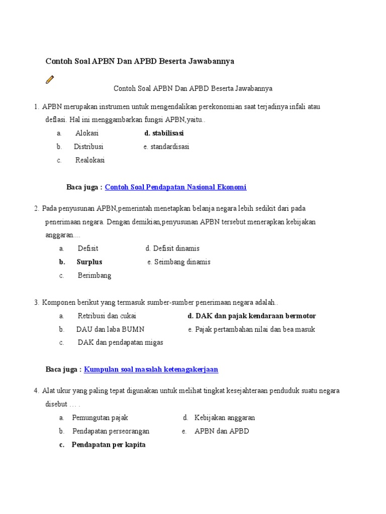 Contoh Soal APBN Dan APBD Beserta Jawabannya