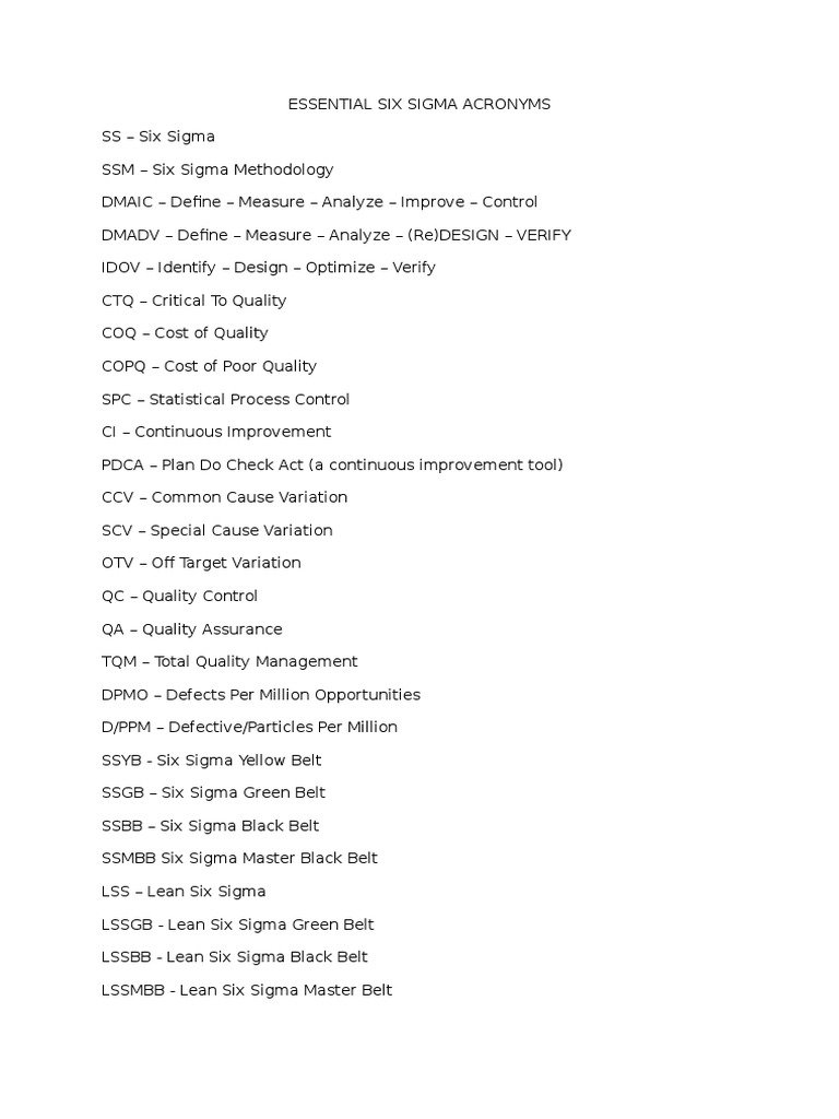 Six Sigma Acronyms | PDF | Six Sigma | Standard Deviation