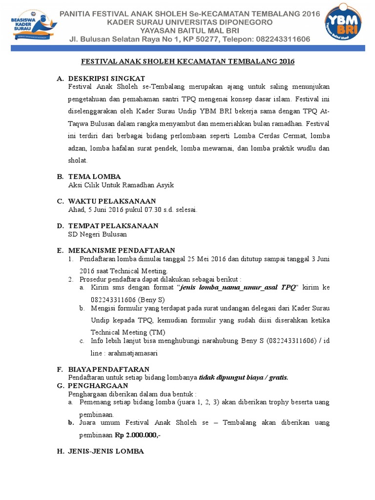 47 Contoh Undangan Festival Anak Sholeh Terbaru
