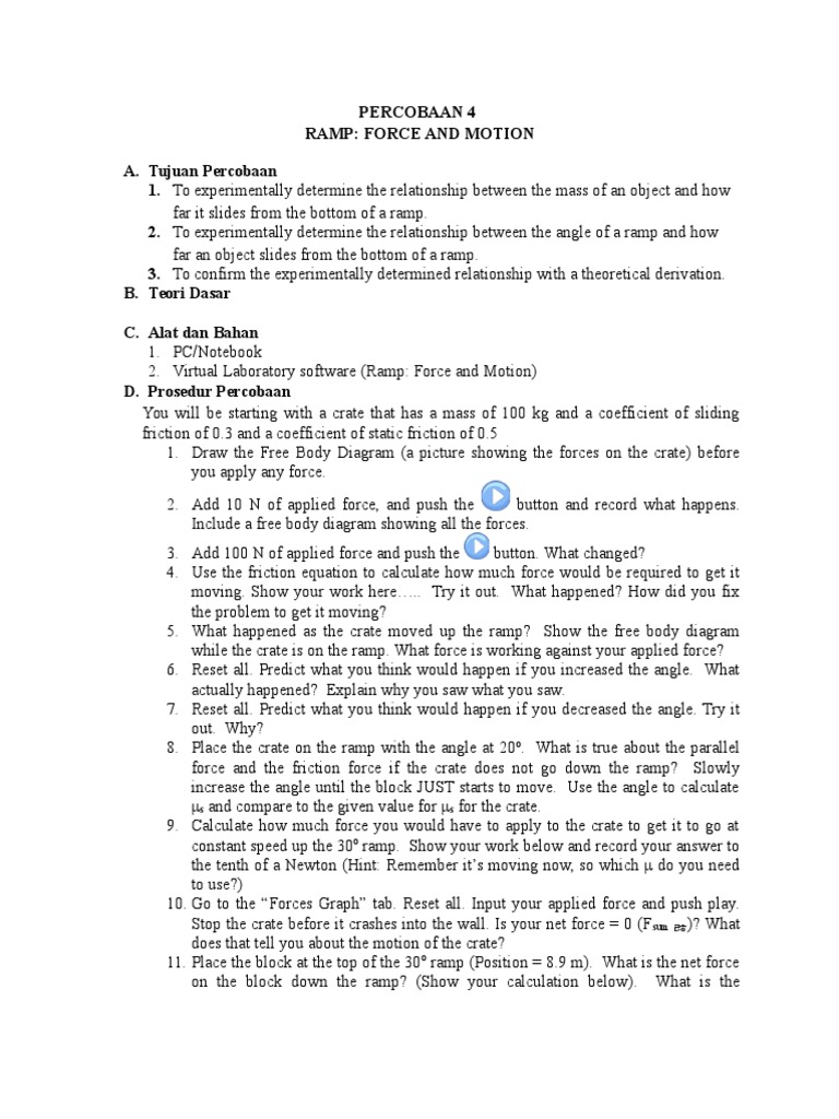 VIrtual RAMP Force and Motion PDF Force Acceleration