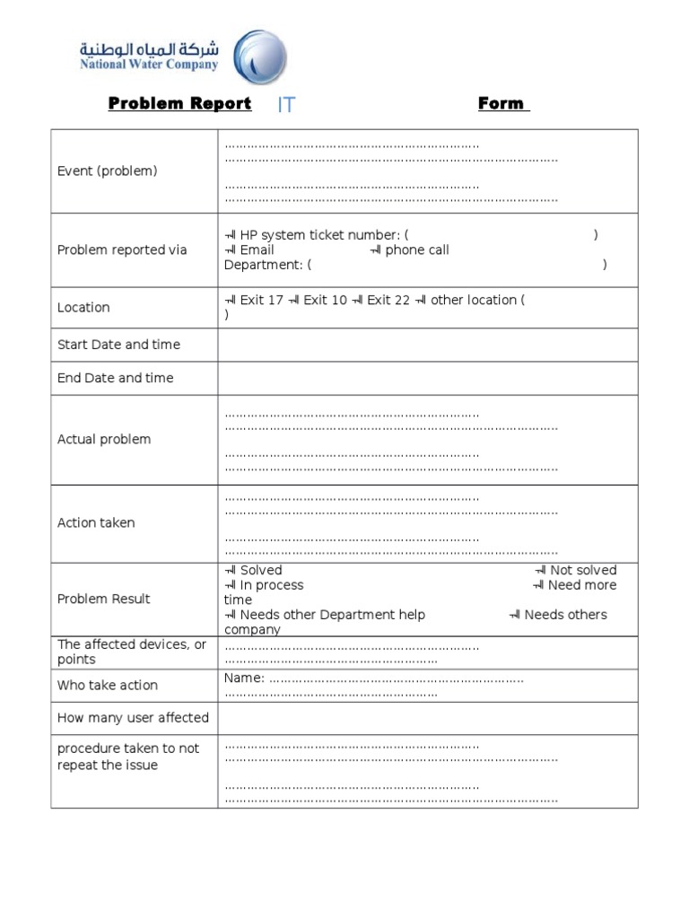 IT Department: Problem Report Form | PDF