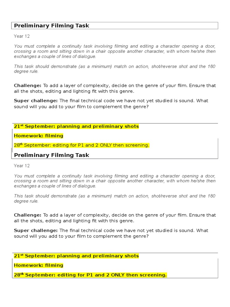 Preliminary Filming Task | PDF