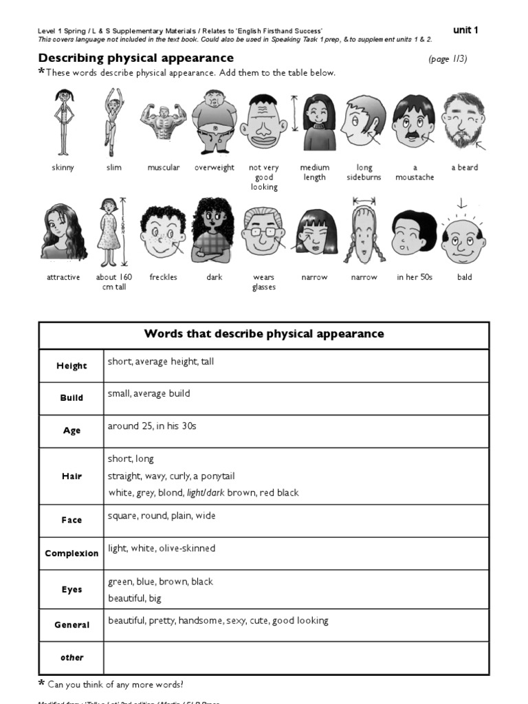 Adjectives Physical Appearance (Unit 4: Lifestyle) | Human Appearance
