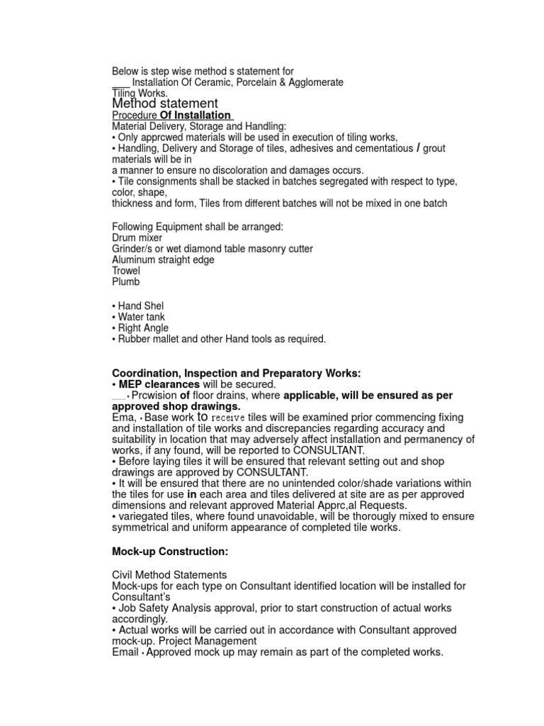 Ceramic Tile Fixing Statement | PDF | Tile | Adhesive