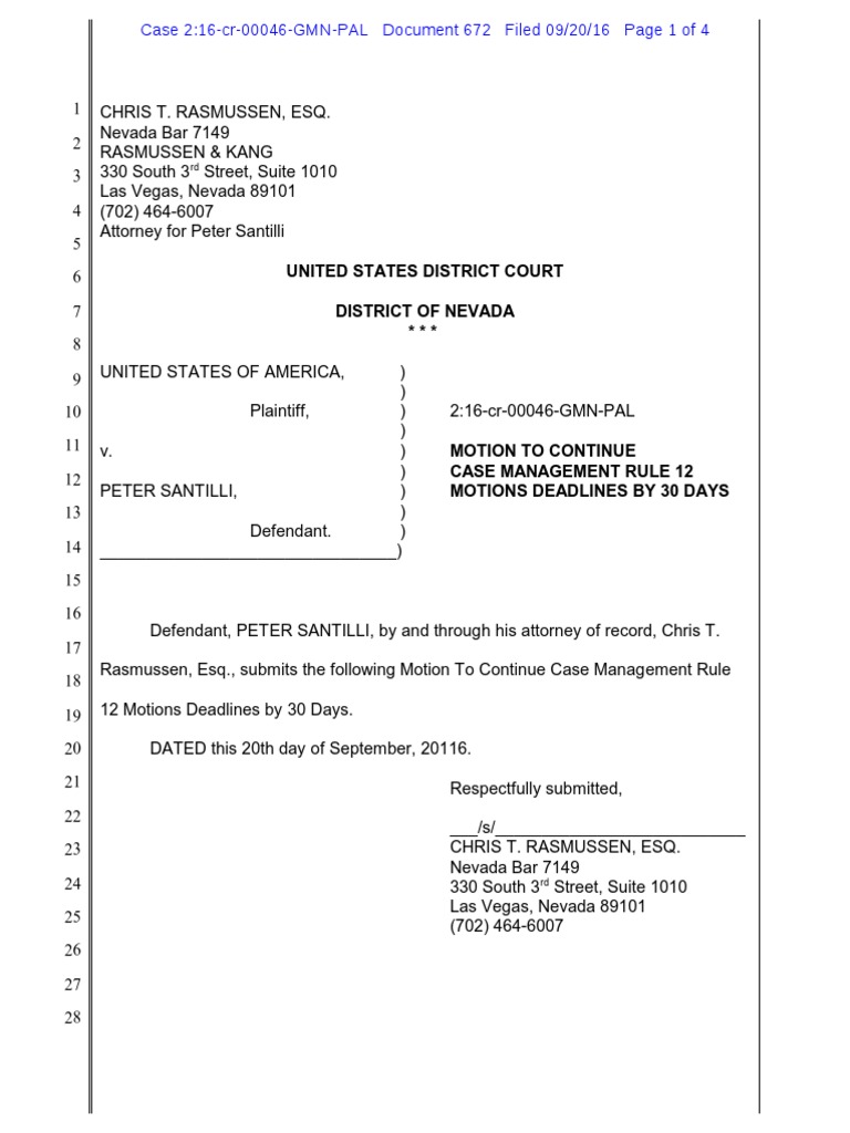 Motion to Extend Rule 12 Deadlines | PDF | Government Of The United ...