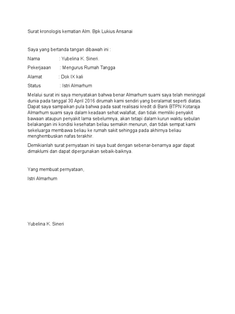 Surat Kronologis Kematian Alm
