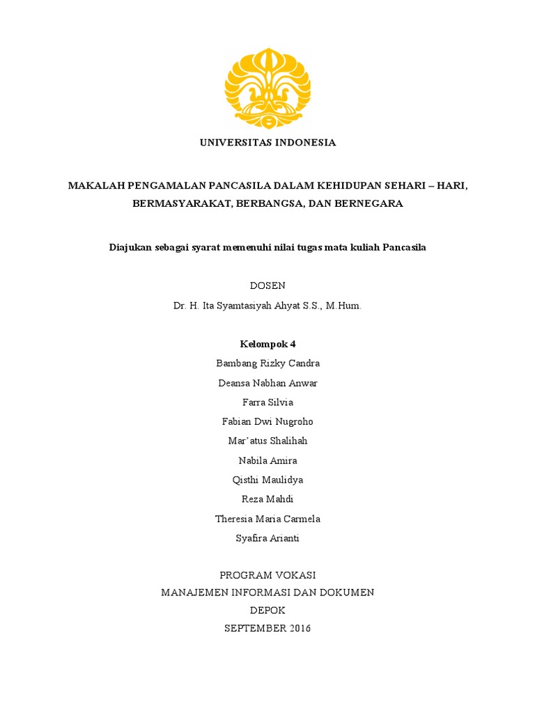 Pengamalan Pancasila Dalam Kehidupan Sehari Hari Bermasyarakat Berbangsa Dan Bernegara