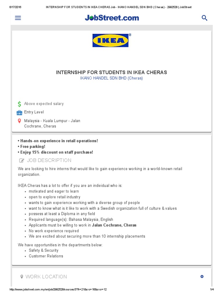 IKEA Cheras Internship Opportunities | PDF | Retail | Internship