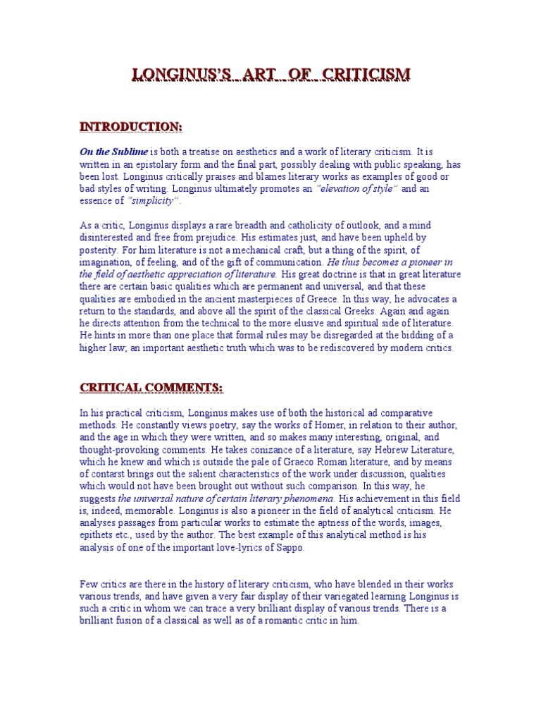 Longinus A Dual Critic's Legacy PDF Literary Criticism Poetry