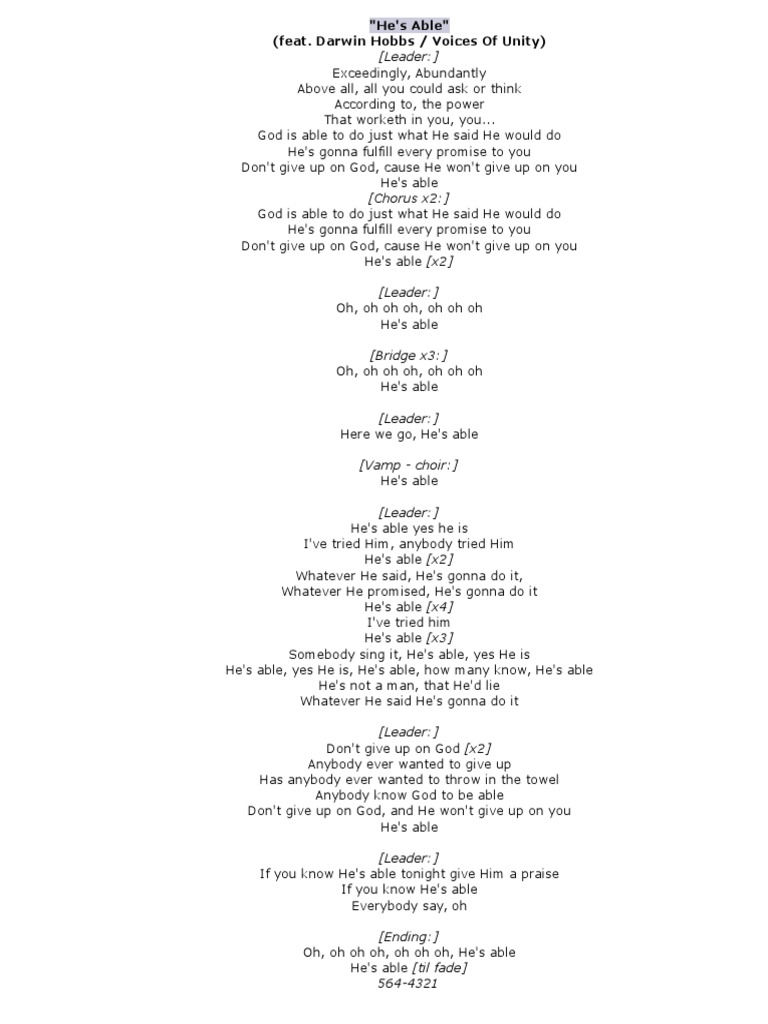 He is able lyrics pdf